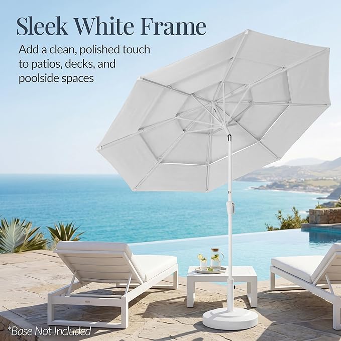 Best Choice Products 10ft 3-Tier Patio Umbrella White Pole, Outdoor Market Umbrella with Push Button Tilt and Crank Lift, Steel Pole Umbrella for Backyard Patio Pool Outdoor Shade
