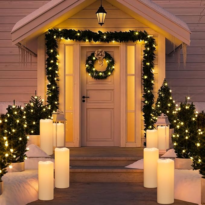 Eldnacele Large Outdoor Solar Flameless Candles Waterproof, 4" x 10", Solar Powered Dusk to Dawn Plastic LED Flickering Pillar Candles for Garden Patio Lanterns Wedding Holiday Decor(2 Pack White)