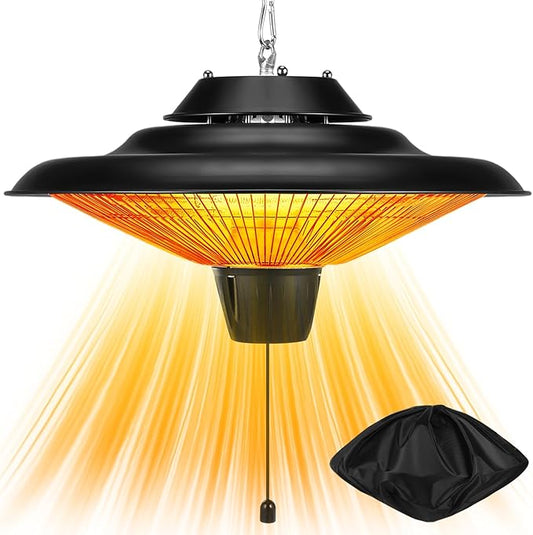 Glooglitter Outdoor Hanging Patio Heater 1500W Electric Hanging Ceiling Mounted Infrared Heater with Storage bag 3s Fast Heating, Quiet, Adjustable Chain, for Home Garage Balcony Studio