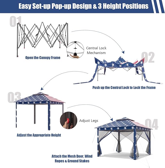 Tangkula 11x11 Ft Pop up Gazebo, 2-Tier Outdoor Patio Gazebo with Netting, Carry Bag, 121 Square Feet of Shade for Backyard, Deck, Poolside