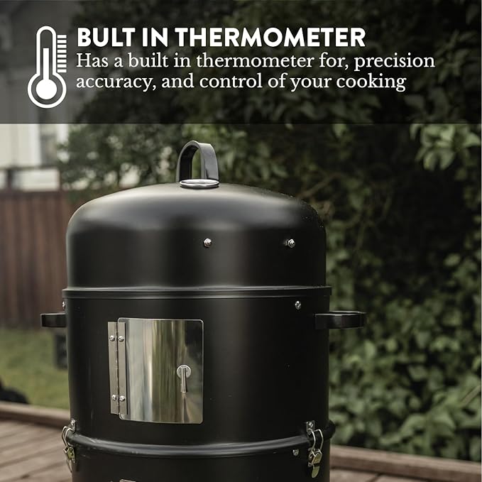 GasOne Vertical Smoker with Thermometer – 16 Inch Heavy Duty Charcoal Smoker – Multipurpose Charcoal BBQ Grill Smoker for Outdoor, Camping – Easy Assembly, 2 Access Doors Grill with Smoker