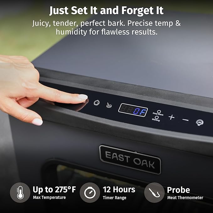 EAST OAK 30" Electric Smoker for Outdoors | Built-in Meat Probe & Clear Viewing Window | Side Chip Loader for 6x Longer Uninterrupted Smoking | 725 sq in Cooking Area for Bigger Batches, Night Blue