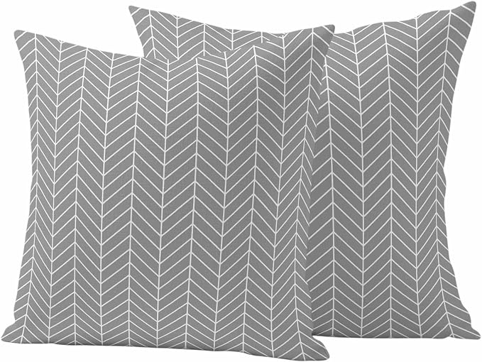 Outdoor Waterproof Throw Pillow Covers Set of 2 Grey Chevron Stripes Pillowcases 24x24 Inches Modern Geometric Texture Decorative Pillows Cushion Case Patio Pillows for Couch Bed Chair Garden