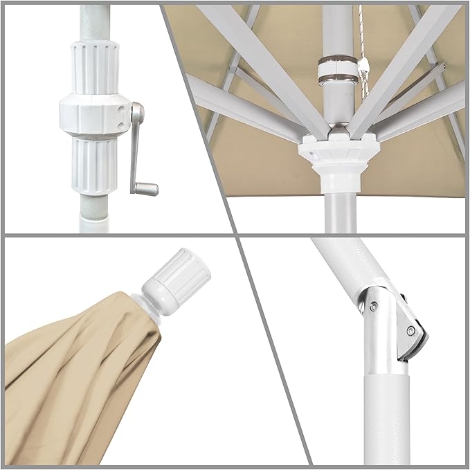 California Umbrella 7.5' Rd. Aluminum Patio Umbrella, Crank Lift, Collar Tilt, White