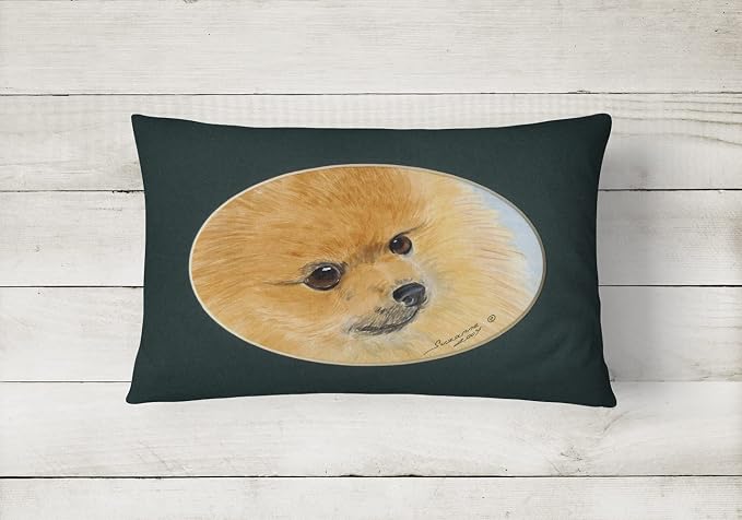 Caroline's Treasures SS8051PW1216 Pomeranian Canvas Fabric Decorative Pillow Machine Washable, Indoor Outdoor Decorative Pillow for Couch, Bed or Patio, 12HX16W