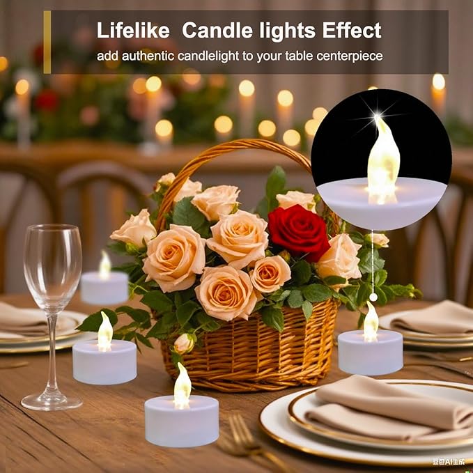 Remote Flameless led tea lights candles with timer,400+ Hours Battery Life,Realistic Flickering Flameless Votive Candles,Safe Decorative for Halloween Christmas/Wedding/Home Decor (Warm White 12 Pack)