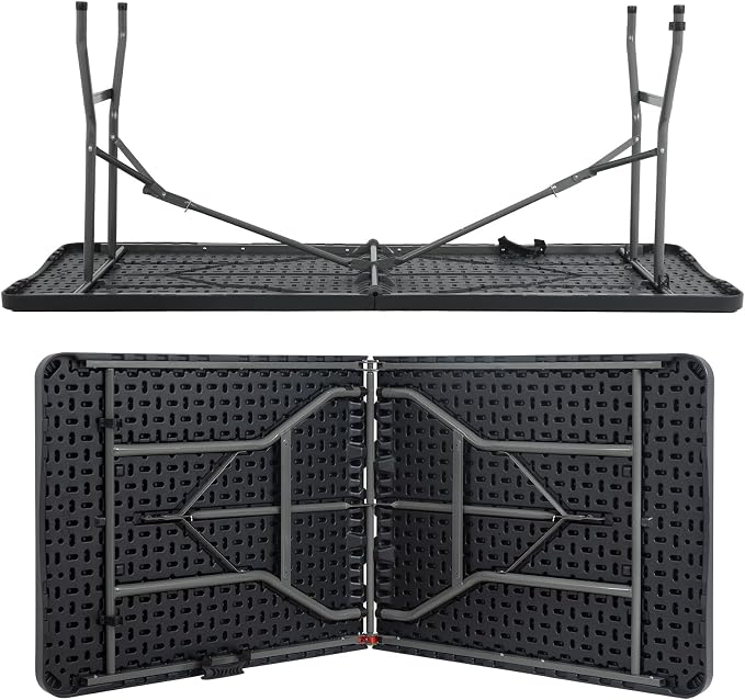 6Ft Folding Table Foldable Table Portable Indoor Outdoor Plastic Heavy Duty Fold Up Table Dining Picnic Table with Lock Function Black, 70.9 x 29.1 x 29.1 inches
