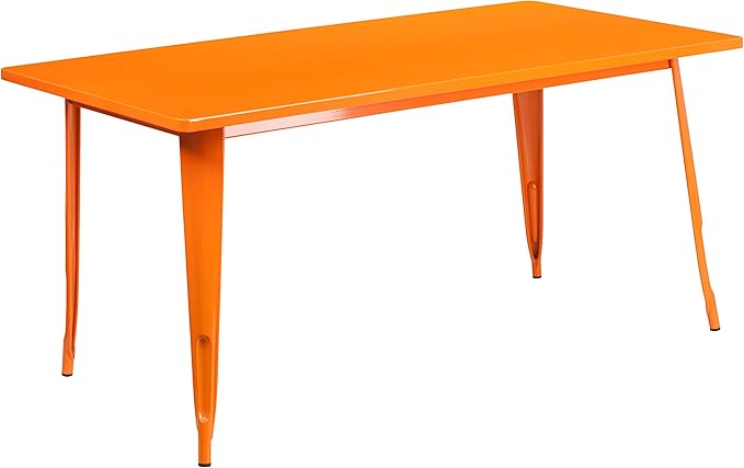 Flash Furniture Charis Commercial Grade 31.5" x 63" Rectangular Orange Metal Indoor-Outdoor Table