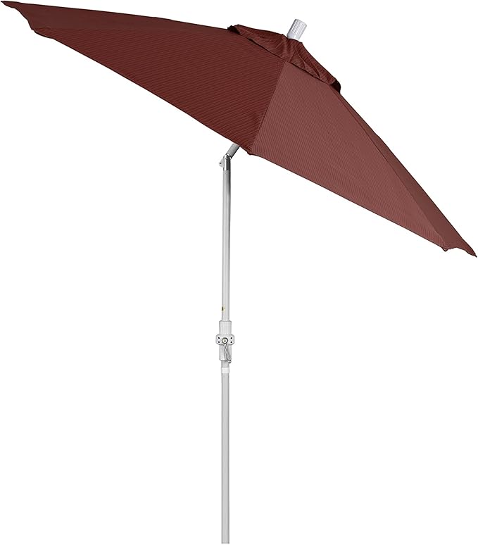 California Umbrella 9' Round Aluminum Pole Fiberglass Rib Patio Umbrella, Crank Lift, Collar Tilt, White Finish, Terrace Adobe Olefin