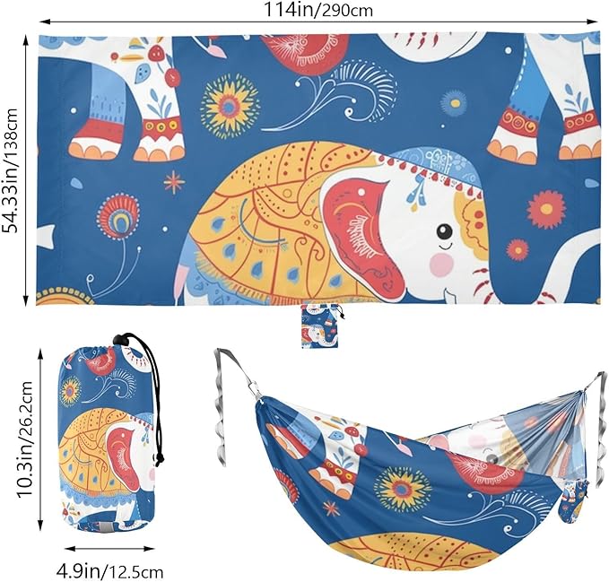 Ethnic Costume Elephant 330lb Capacity Outdoor Hammocks with Tree Straps Hanging Hammock for Outside Patio Garden hamacas para adultos 2 Personas