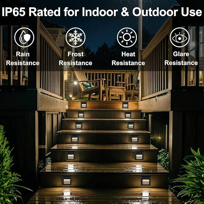 ZONK LED Indoor Outdoor Step Lights, Dimmable Upgraded 3 Color Landscape Pathway Stair Light, IP65 Waterproof Stairway Lighting, Deck Light, Retaining Wall Lights, 6 Pack