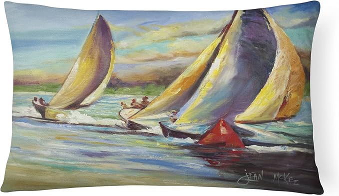 Caroline's Treasures JMK1057PW1216 Knost Regatta Pass Christian Sailboats Canvas Fabric Decorative Pillow Machine Washable, Indoor Outdoor Decorative Pillow for Couch, Bed or Patio, 12HX16W