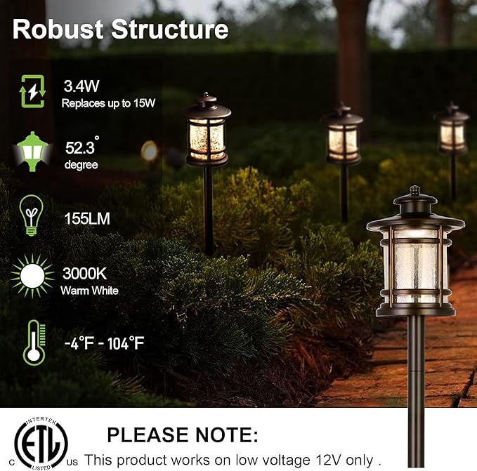 hykolity Low Voltage ORB LED Landscape Path Light with Crackled Glass Shade, 3.4W 155LM 12V-15V Wired Outdoor LED Walkway Light, Die-cast Aluminum Construction, 30-Watt Equivalent, 6 Pack