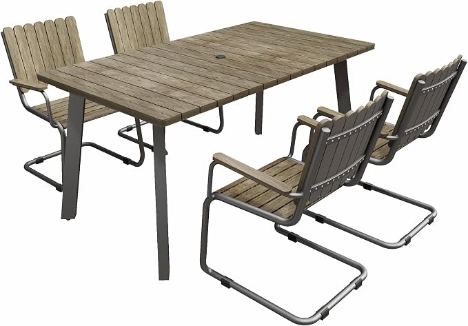 5 Piece Outdoor Conversation Set for 4, HDPE Patio Seating Set with Table and Chairs, All-Weather Outdoor Lounge Furniture with Umbrella Hole for Garden, Porch, Poolside, Gray