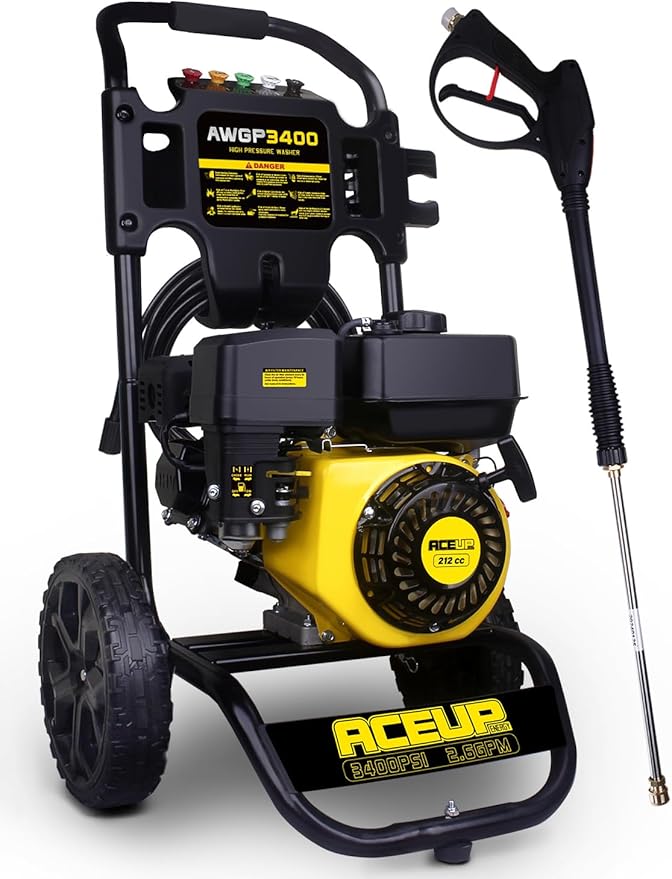 Aceup Energy 3400PSI Gas Pressure Washer Gasoline Powered with 212cc 4 Stroke OHV Engine for Cars, Yards, Farms, Gardens, Walls