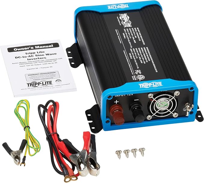Tripp Lite 600W Compact Pure Sine Wave Power Inverter, 3 Outlets, 1 USB + 1 USB-C Charging Ports, Remote Control via RJ12 Telephone Cable, Included Mounting Brackets, 2-Year Warranty (PINV600SW-120)