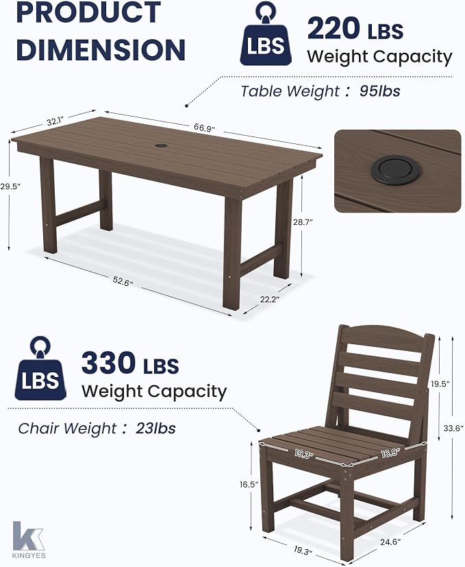 KINGYES Patio Armless Dinning Chairs Set of 2, HDPE All-Weather Outdoor Patio Chairs for Garden Backyard, Coffee