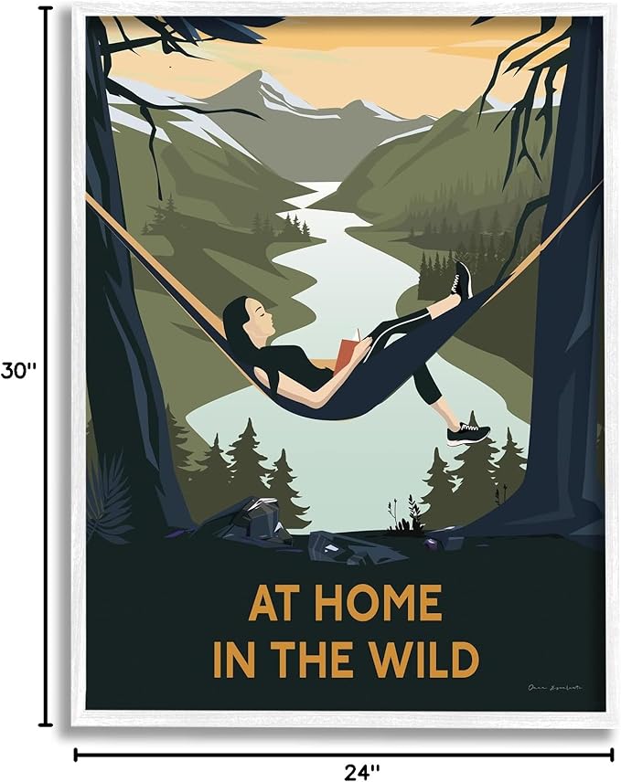 Stupell Industries Home In Wild Mountainside River Landscape Hammock Girl, Design by Omar Escalante