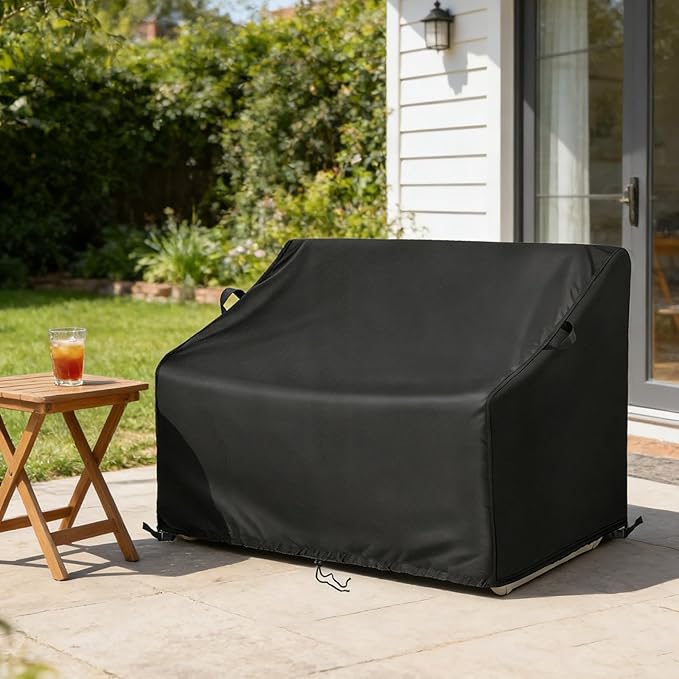 Kasla Patio Double Chair Cover, Waterproof Heavy Duty Cover for Outdoor Loveseat & Glinder Bench & Papasan Rocking Chair & Outdoor Couch & Outside Sofa (Black, 76"L×33"W×33"H)