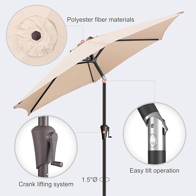 7.5ft Outdoor Patio Umbrella - Table Umbrella Waterproof UV Protection, Sombrillas de Patio with Push Button Tilt, Sun Umbrella for Pool, Porch, Garden, Deck, Backyard (Beige)