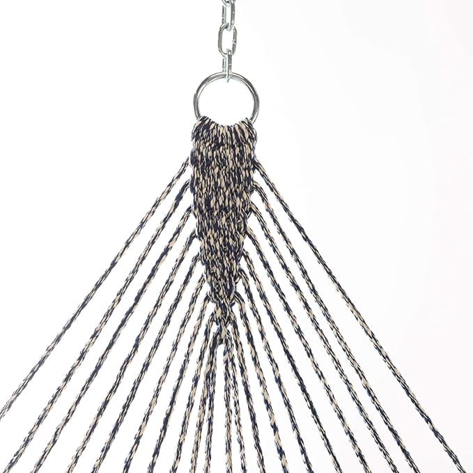 Hatteras Hammocks Small Navy Oatmeal Heirloom Tweed DuraCord Rope Hammock – 11 ft. x 45 in., 450 lb Capacity, Cumaru Spreader Bar, Zinc-Plated Hardware, Handcrafted in The USA