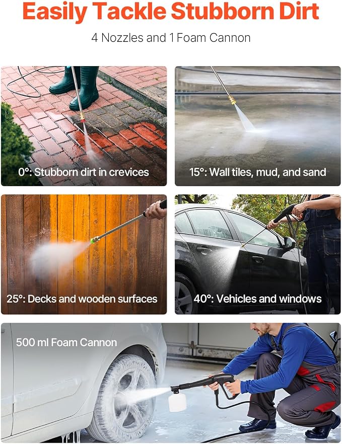 VEVOR Electric Pressure Washer, Max 4500 PSI and 3.2 GPM with Pressure Adjustment, High Power Pressure Cleaning Machine with 4 Quick Connect Nozzles, for Cars/Fences/Driveways/Patios/Home Cleaning