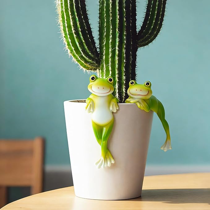 2PCS Frog Figurines Plant Pot Hugger Garden Statue Decor | Funny Plant Decoration for Pots Bonsai Succulents Aquariums, Creative Gift for Plant Parents (2 Unique Styles)