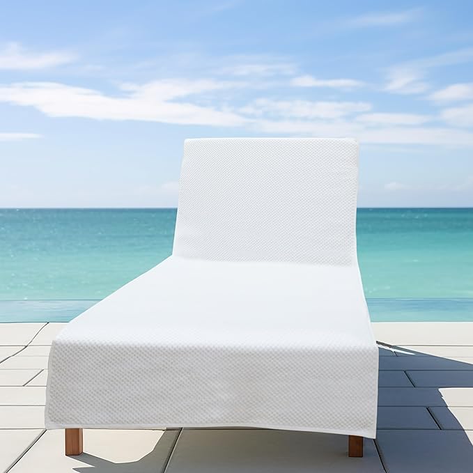 COTTON CRAFT Pool Lounge Chair Cover - 2 Pack Euro Spa Waffle Weave Chaise Lounge Cover - 100% Cotton Ringspun Terry Towel Beach Chair Cover - Oversized 32 in W x 82 in Length x 7 in Pocket – White