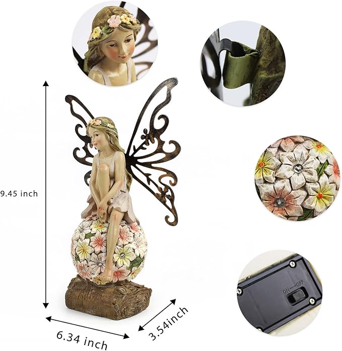 Suyorpe Solar Garden Fairy Statues Light Outdoor Decor - Fairies for Fairy Garden Housewarming Ornament for Patio, Lawn, Yard, Pathway Unique Gift Ideas for Gardening Mom Grandma ﻿