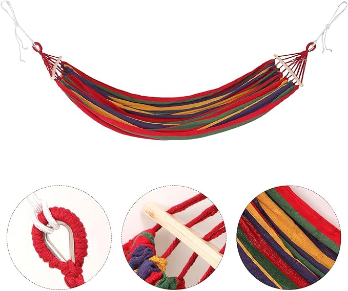 Angoily Extra Wide Canvas Outdoor Hammock for Two with Anti-tip Duckbill Buckle, Striped Fabric Suitable for Camping, Hiking, Backpacking, Beach, and Garden Use