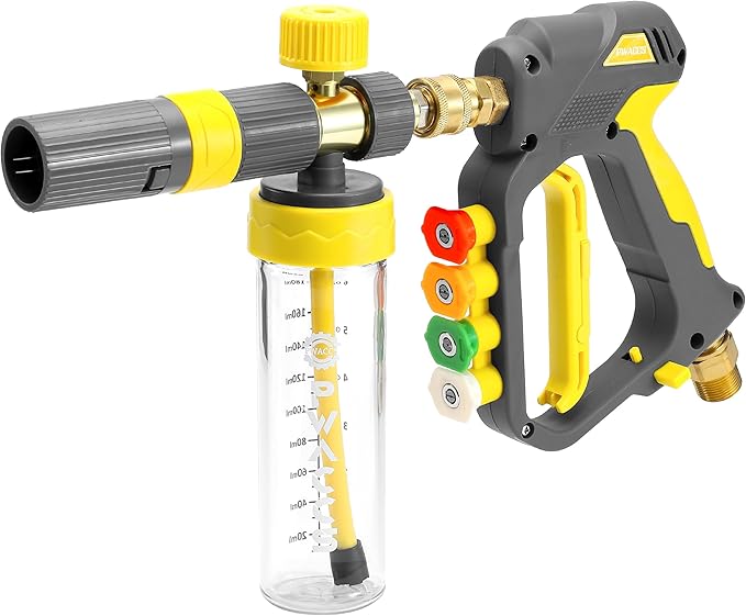 PWACCS Pressure Washer Small No-Dilution Foam Cannon Pro with Short Gun, Power Washer Soap Foam Gun with 4 Spray Nozzles for Car Wash, 200 ML