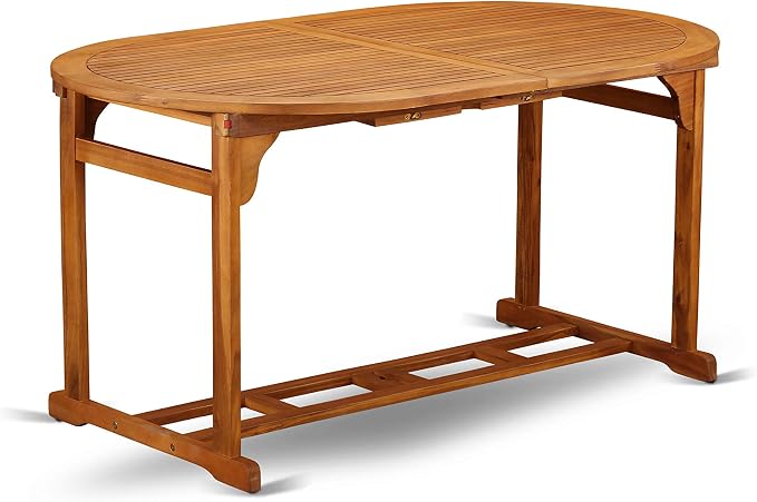East West Furniture BSCM9CANA 9 Piece Outdoor Patio Dining Sets Includes an Oval Acacia Wood Table and 8 Folding Arm Chairs, 36x78 Inch, Natural Oil
