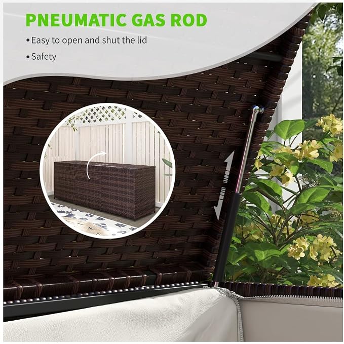 175 Gallon Deck Box Storage, Large Outdoor Weatherproof Storage Box with Lid,Wicker Outdoor Cushion Storage Box for Porch,Patio,Garden,Poolside,Tools,Toys (Brown, 70.90 Inch)
