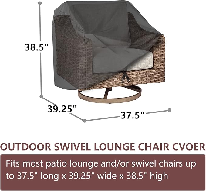 Outdoor Swivel Lounge Chair Cover 2 Pack, (37.5 L x 39.25 W x 38.5 H inches) 100%Waterproof Heavy Duty Outdoor Chair Covers, Patio Furniture Cover for Swivel Patio Lounge Chair(Black)