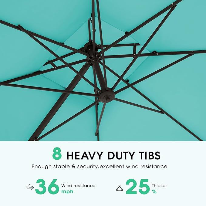 JEAREY 11ft 2-Tier Cantilever Patio Umbrella, Large Square Outdoor Offset Umbrella with Double Top Vent and 360-degree Rotation for Garden, Deck, Pool, Patio, Peacock Blue
