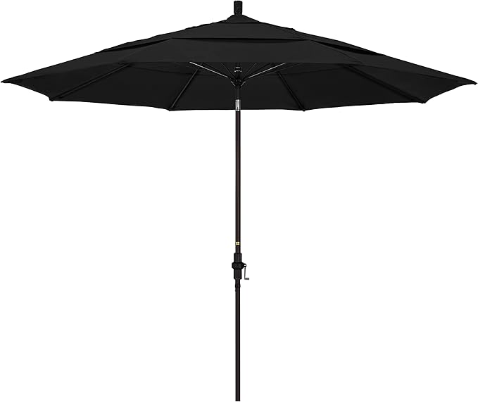 California Umbrella 11' Round Crank Lift, Collar Tilt, Aluminum Pole, Fiberglass Rib Patio Umbrella, Bronze Finish, Sunbrella Cilantro