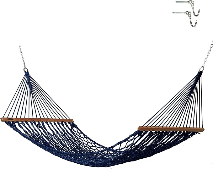 Hatteras Hammocks Small Navy DuraCord Rope Hammock – 11 ft. x 45 in., 450 lb Capacity, Cumaru Spreader Bar, Zinc-Plated Hardware, Handcrafted in The USA