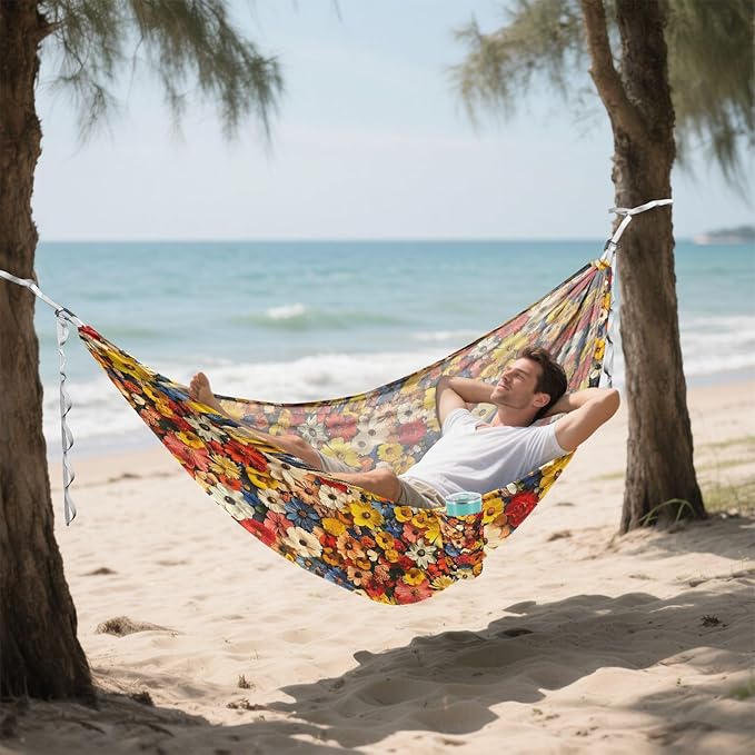 Camping Hammock Outdoor Hammocks for Outside Vivid Flower Beach Trees Portable Lightweight with Pockets Tree Straps Indoor