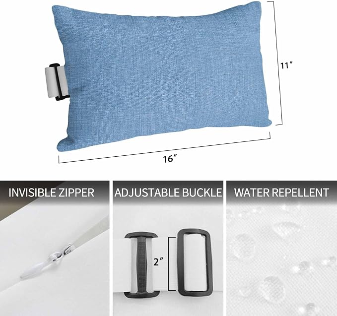 Blue Outdoor Lumbar Pillow 11x16 Inch, Farmhouse Burlap Solid Blue Color Modern Linen Texture Waterproof Throw Pillow Covers with Insert, Decorative Chair Cushions for Patio Garden Recliner