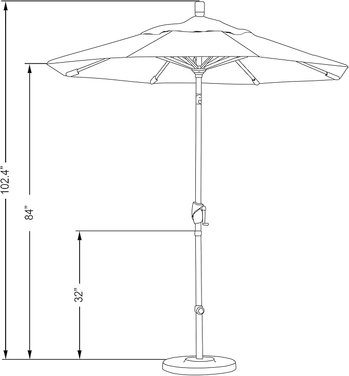 California Umbrella 7.5' Round Aluminum Market Umbrella, Crank Lift, Push Button Tilt, White Pole, Lemon Olefin