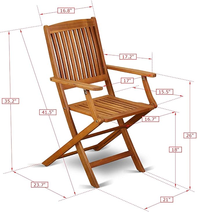 East West Furniture DECM7CANA 7 Piece Patio Dining Set Consist of a Rectangle Outdoor Acacia Wood Table and 6 Folding Arm Chairs, 40x72 Inch, Natural Oil