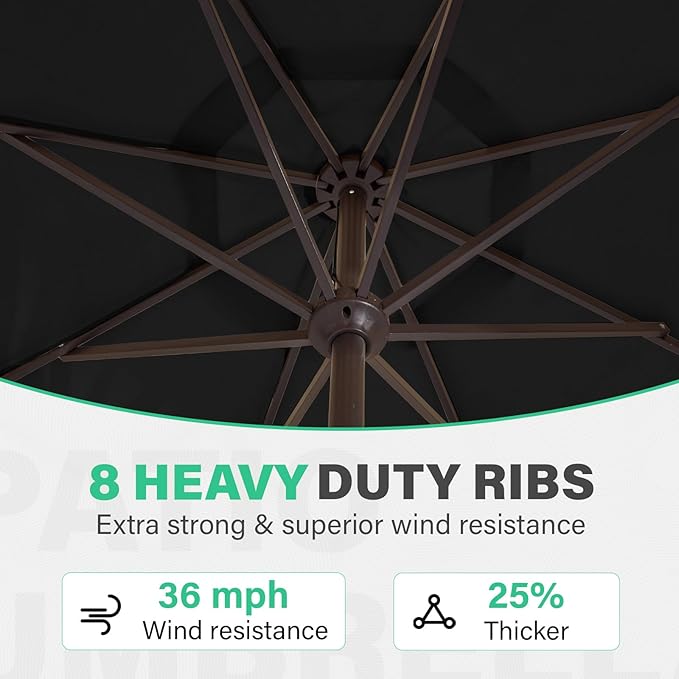JEAREY 9 FT Patio Umbrella Outdoor, Table Umbrellas Market Umbrella w/Push Button Tilt/Crank, 8 Sturdy Ribs(black)