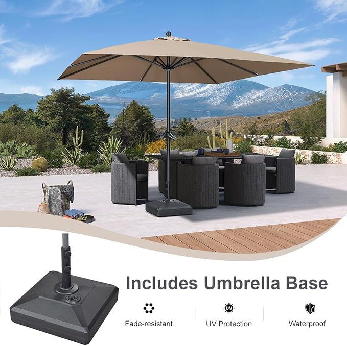 PURPLE LEAF 10' x 10' Square Patio Market Umbrella with Base Outdoor Table Umbrellas Aluminum Frame Sun Shade with 8 Sturdy Ribs for Garden Deck Lawn Pool Taupe