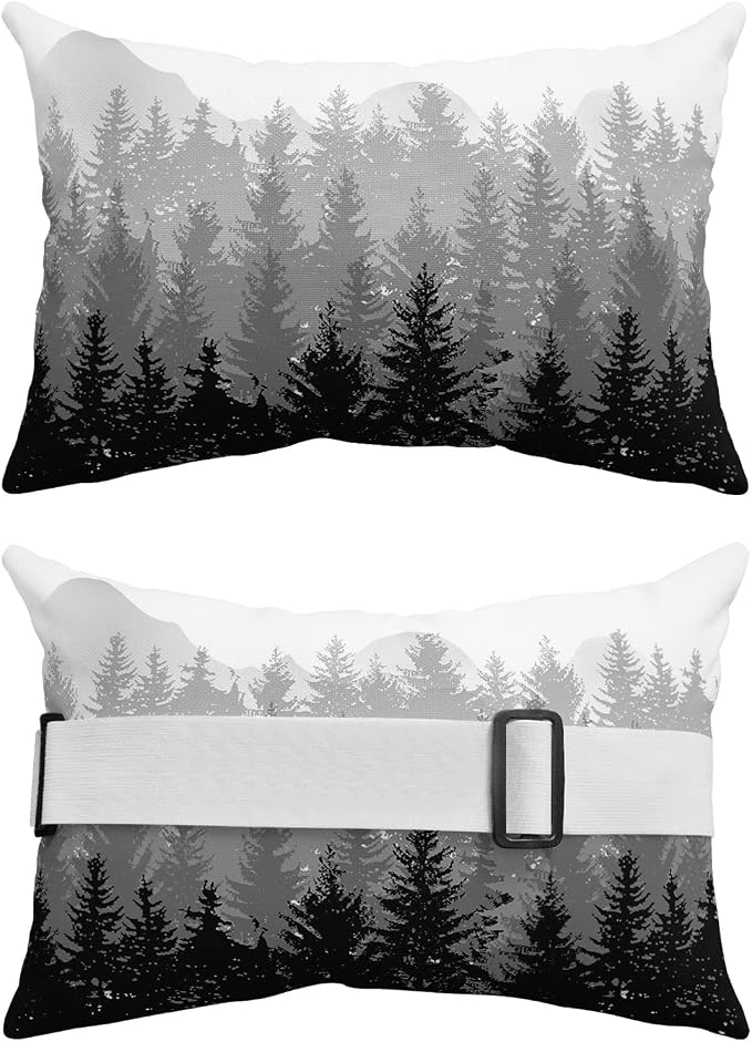 Outdoor Pillows Covers with Inserts Fall Forest Silhouette Black Geay Art Oil Painting Waterproof Pillow with Adjustable Strap Throw Pillows for Patio Furniture Recliner Lounge Chair, 11x16 inch, 1PCS