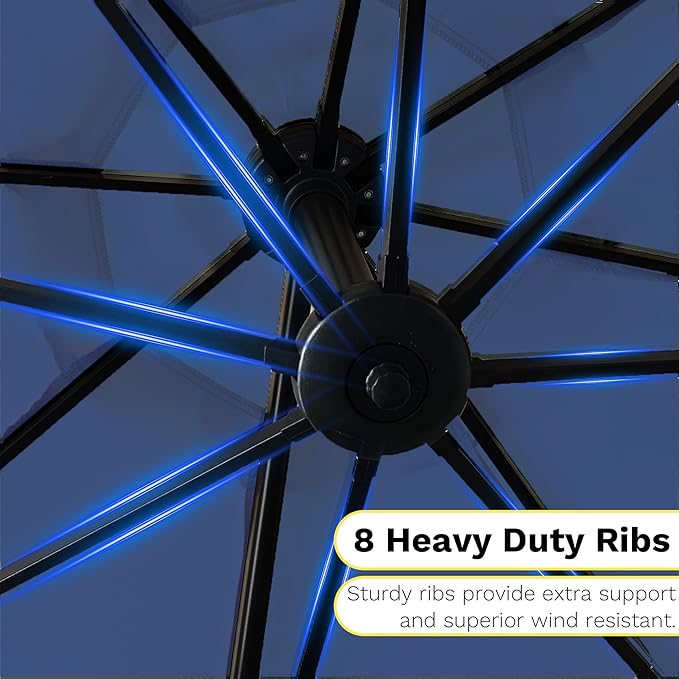Devoko 10ft Cantilever Patio Umbrella, Round Large Outdoor Umbrella with 360-Degree Rotation, Hanging Offset Market Sun Umbrella, Easy Tilt and Heavy-Duty Frame, for Patio Backyard Garden, Navy Blue