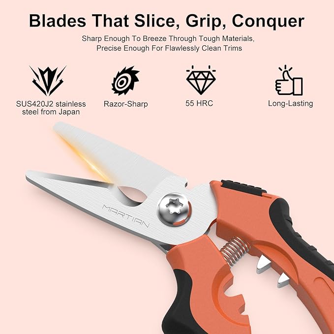 7" Curved Gravity Shears, SUS420J2 Micro-Serrated Floral Scissors, Heavy-Duty Flower Shears with Safety Lock, Ambidextrous Grip for Gardening, Crafting, Herb & Fresh Flower Cutting(Curved)