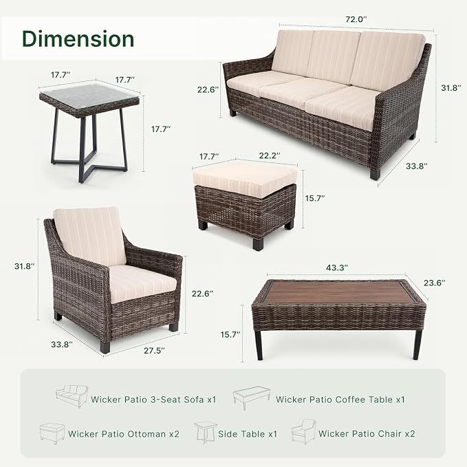 Wicker Patio Conversation Set, Outdoor Patio Chair Set with Deep Seating, Wide Armrests & Thick Cushions, All-Weather Outdoor Furniture Set for Patio, Porch, Deck & Backyard