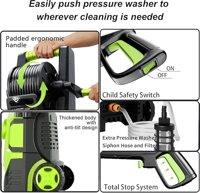 2026Upgraded Pressure Washer 5000PSI with Adjustable Touch Screen 8 Level, 34" Tall, 4 Quick Connect Nozzles,Inlet Hose&Filter&500mlFoam Cannon for Cars/Fences/Driveways/Home Cleaning,Green