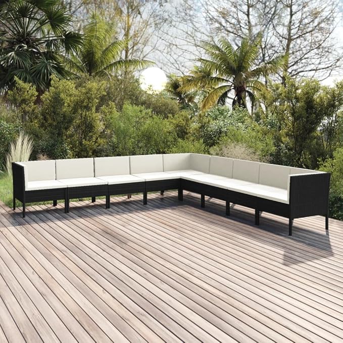 9 Piece Patio Lounge Set with Cushions,Patio Sofa,Outdoor Daybed,Patio Seating,Outdoor Furniture Sets,Patio Conversation Sets,Modern Set,Outdoor Patio Chairs,for Backyard,Garden,Poly Rattan Black