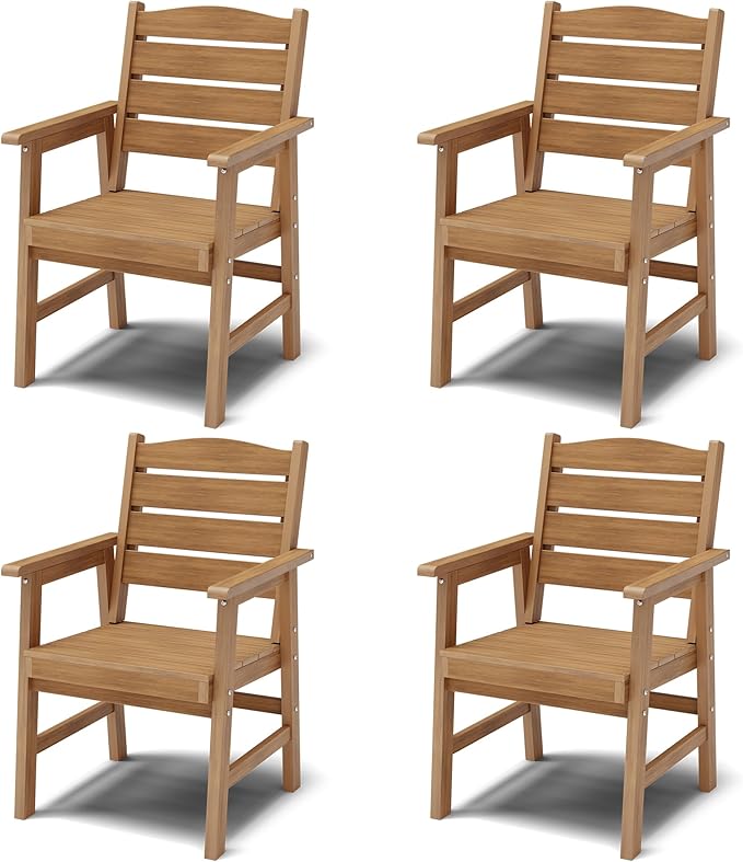 YEFU Outdoor Dining Chairs Set of 4: All-Weather Outdoor Chairs Set of 4 with Wide Seat and Armrests - Heavy-Duty Furniture Set Modern Patio Dining Chair for Outside/Deck/Pool 350lbs Capacity Teak